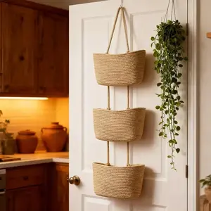 New 2026 Home Storage and Decor: A 3-tier wall-mounted basket that keeps your space stylish and tidy. Perfect for bohemian-style rooms, nursery decor, and festive occasions.