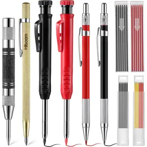 10 Pack Mechanical Carpenter Pencils Set with Sharpener & 36 count 2.8mm Refills, Deep Hole Marker Pen, Automatic Center Punch, Carbide Scribe Tool, Heavy Duty Construction Pencil for Architect