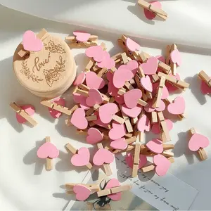 50pcs Creative Photo Clips Set, Mini Heart-Shaped Wooden Clips, Multi-Purpose Decorative Clips for Hanging Photos, Wedding & Valentine's Day Decoration