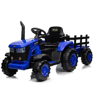GARVEE Durable 12V Remote Control PP Plastic Kids Ride-On Tractor with Trailer, Wheels, LED Lights, Safety Belt, 35W Dual Motors, USB Music, Airhorn - Outdoor Ride-On Toy for Kids