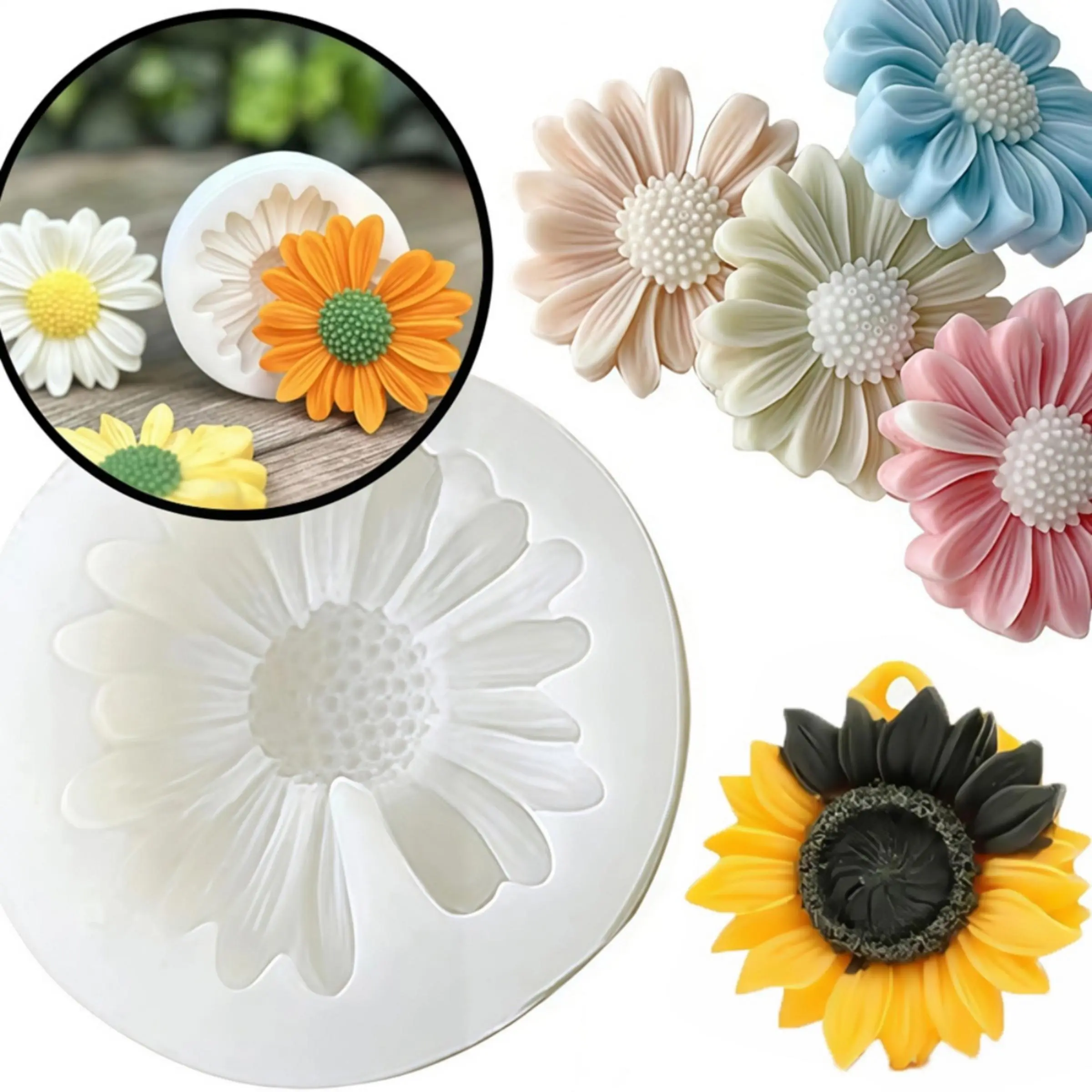 3D Flower Shaped Silicone Mold, 1/2 Counts DIY Candle Mold, Plaster Resin Craft DIY Mould, Handmade Crafts, Candle Decoration Making Tool, Aroma Soap Mould, Silicone Molds For Crafts, Candle Making Supplies