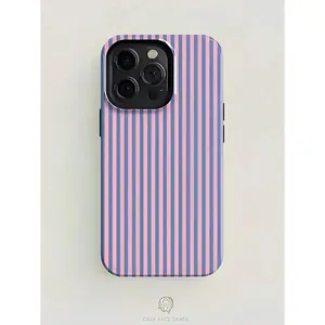 for iPhone 13 Simple Pink And Blue Stripes Bow Two-In-One Texture Phone Case Suitable For Compatible With Iphone17,16, 15, 14, 13, 12, 11, PRO MAX,PLUS