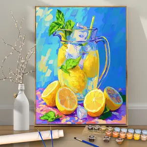 1Pcs Lemon Mint Ice Water with Fresh Lemon, Beginner DIY Paint by Numbers Kit, Diy painting supplies, 16x20 Inches, Frameless, Color by Number, Acrylic Number Painting, For Home Wall Decoration and Gift, Frame Not Included