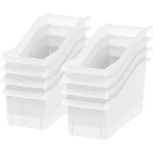 Plastic Connecting Book Bin and Paper Storage Container 15" x 6" , 8-Pack, Vertical Standing Book Binder Notebook File Craft Organizer Box for Office Classroom, Clear