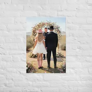 Abstract Country Wedding Wall Art: Cowgirl Bride & Cowboy Groom Desert Ceremony Decor