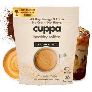 Cuppa Healthy Mushroom Insant Coffee with Lion's Mane & Ashwagandha for All Day Energy & Focus - No Crash or Jitters - Nootropics for Brain Health, Gut Health, Immunity, Stress, Memory + Mood (30 Servings, Medium Roast)