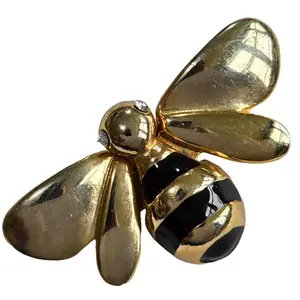 Vintage AAI Gold Plated & Black Enamel Bumble Bee Shaped Figural Brooch Jewelry Pin