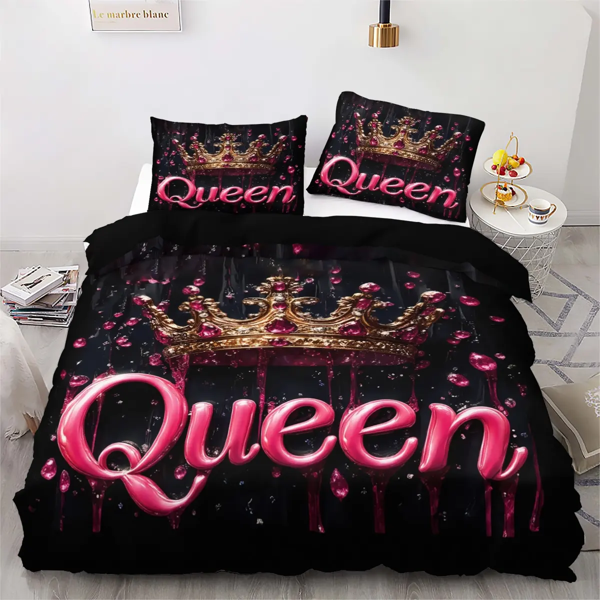 Queen Crown Bedding Set, Valentine's Day Theme, Comfy Bedding Set, Soft Comfortable, Includes Duvet Cover and Pillowcases, Ideal for Bedroom Dorm Room Decor, Decorative Bedding Set