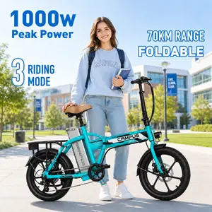 Adult Folding Electric Bike - 1000W Peak Power, 20 MPH Max Speed, 40 Mi Pedal Assist Range, 16x2.5 Tires, 3 Ride Modes, Easy-Storage E-Bike for Daily Commute