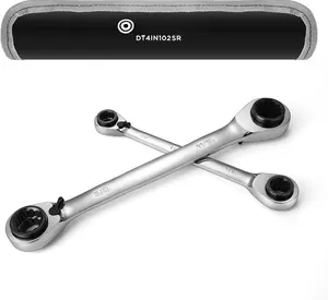 4-in-1 Reversible Ratcheting Box Wrench Set, Double Box End, SAE, 2-, 5/16, 3/8, 7/16, 1/2 & 9/16, 5/8, 11/16, 3/4-Inch, CR-V Steel, Mirror Polished, with Rolling Pouch