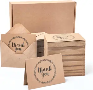 BEST PAPER GREETINGS Bulk Thank You Cards with Envelopes - 120 Pack, 3.5 X 5 in Kraft Brown Rustic Floral Wreath - Blank Thank You Cards with Envelopes & Notes for Wedding, Teachers & Kids Best Paper Greetings