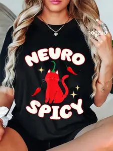 100% Cotton Neurospicy Funny Neurodivergent ADHD ASD Autism Cat Lover T-Shirt