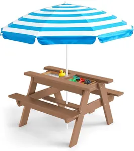 NAVINE Kids 3-in-1 Sand & Water Table,HDPE Outdoor Convertible Picnic Table w/Detachable Tabletop, for Outdoor Backyard Patio Play