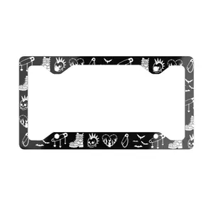 Hardcore Punk License Plate Frame - Edgy Skulls Bats & Safety Pins Goth Car Decor