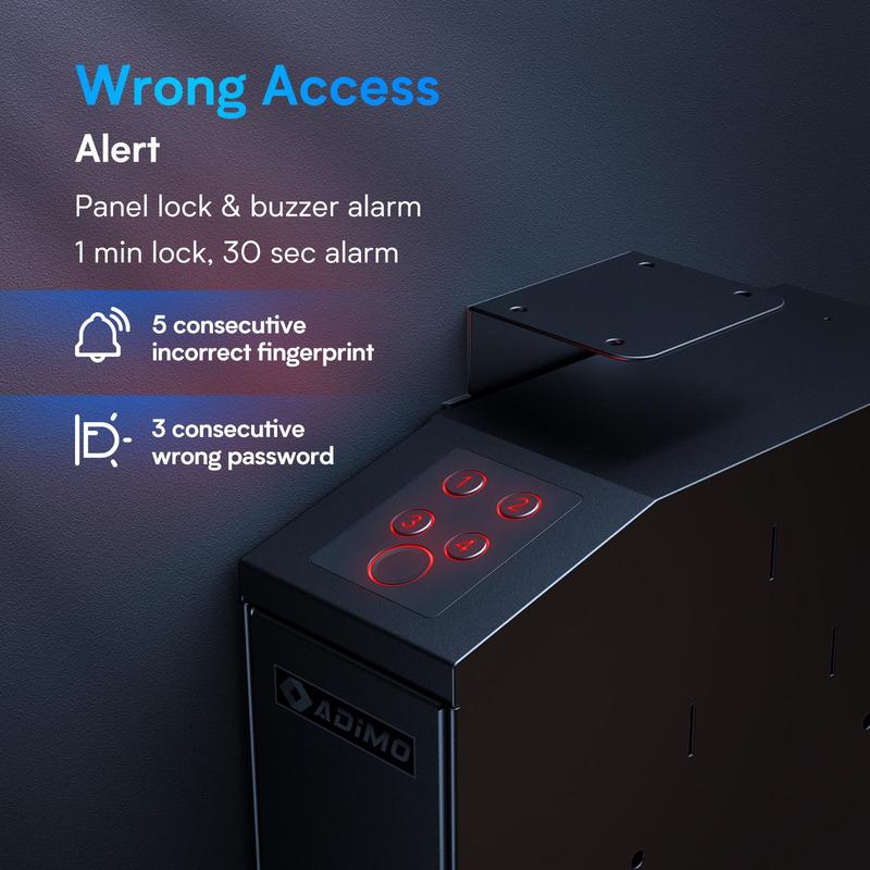 ADIMO Biometric Fingerprint Safe with Keypad Lock, G safe for Nightstand Wall Mount Bedside Desk Vehicle Bed