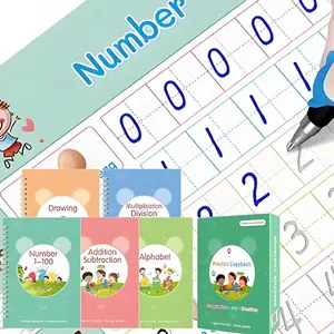 Reusable Handwriting Magic Workbooks The package includes 5 magic practice copybooks for Kids (Alphabet,Addition Subtraction,Multiplication Division,Number 1-100, Drawing) + 2 Pens + 2 Pen Holding Aids + 10 refills