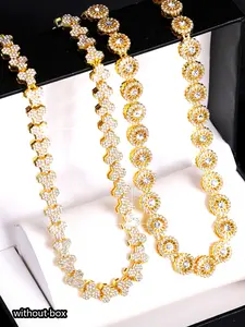 2pcs Fashion Exquisite Chrysanthemum Chain & Honeycomb Chain Stacked Necklace Set, Hip Hop Sparkling Blingbling Jewelry for Men Women, Iced Out Jewelry, Bling Stylish Accessory