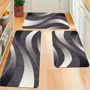 3pcs Flannel kitchen floor mat, simple pattern printed floor mat thickened non-slip wear-resistant suitable for kitchen living room porch balcony and home decoration carpet