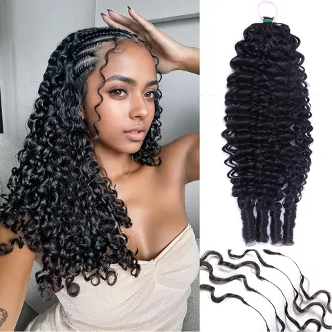 Bling Hair Burmese Curly Feather Crochet Human Hair Bundles Human Crochet Hair Pre Looped 100 Strands Pre-Separated Reusable Invisible 100% Virgin Human Hair Crochet Extensions Natural Black