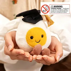 Cute Boiled Egg with Doctor Hat Plush Toy, Stuffed Animals, Cartoon Graduation Hat Egg Plush Doll, Graduation Gift Memorial for Classmates and Friends, Soothing Soft Stuffed Doll, Cuddly Doll Gift