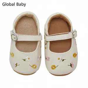 Global Baby Girls Mary Jane Flats PU Leather Infant Dress Shoes Floral Embroidery Princess Shoes Shoes Baby Shoes Bow-knot Cute Anti-Slip Infant Toddler Soft Sole Princess Shoes Baby