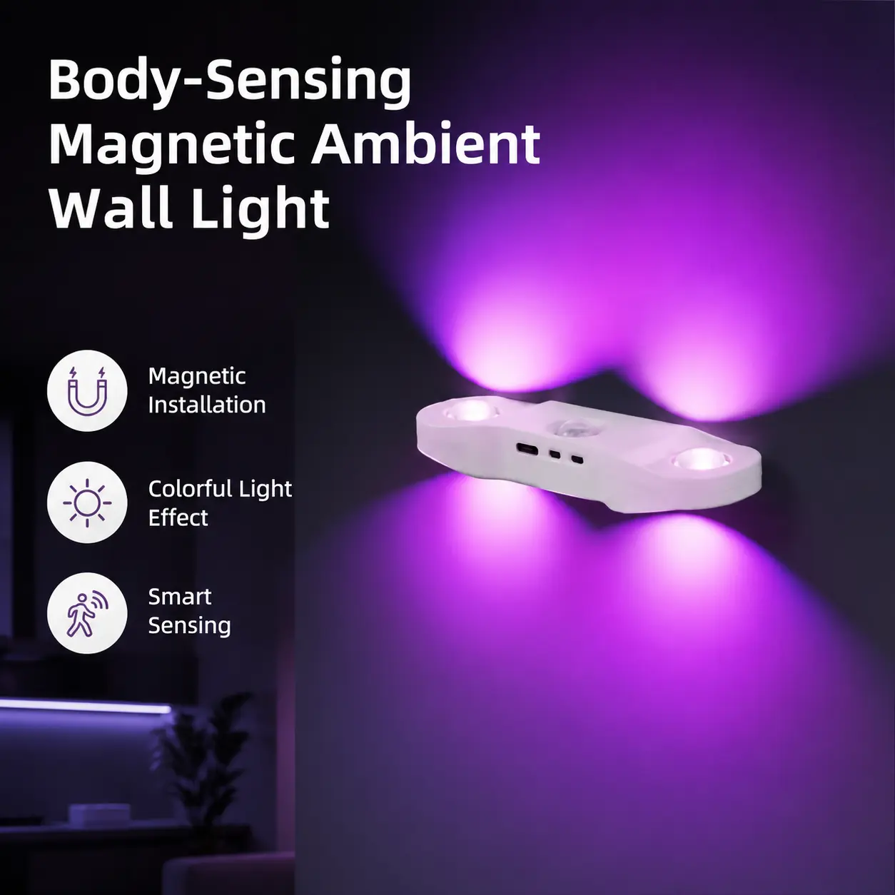 RGB Color Changing Motion Sensor Magnetic Wall Night Light, Wireless Stick-On Cat Eye Dual Lighting, Auto Cycle Glow, 120° Sensing Range, No Drill Lamp for Bedroom, Hallway, Stair, Closet Home Essentials