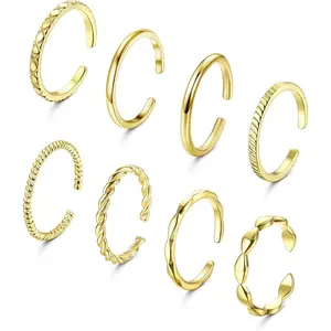 MILACOLATO 8Pcs Adjustable Open Rings Simple Band Knuckle Statement Midi Rings 2mm Stacking Rings Set for Women Thin Rings Daily