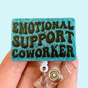 Glitter My Badge Emotional support coworker badge reel for nurse, pharmacist, hospital workers. Retractable swivel clip with a 360 rotation. Great gift for coworkers.