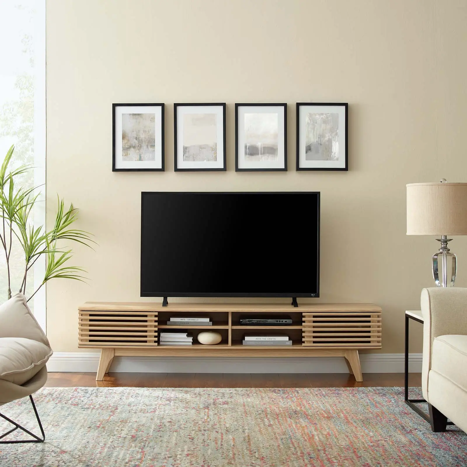 Modway Render 70" Oak Modern Minimalist Indoor TV Stand, Entertainment Center for Living Room, Modern Tv Stand, Minimalist Tv Stand