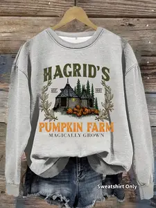Women's Casual Crewneck Sweatshirt, Halloween Pumpkin Pattern, Long Sleeve, Loose Fit, Fall & Winter Fashion Tops