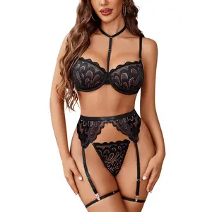 Avidlove Lingerie For Women Sexy Bra And Panty Sets With Garter Belt 3 Piece Underwire Lingeries Set Babydoll Bodysuit