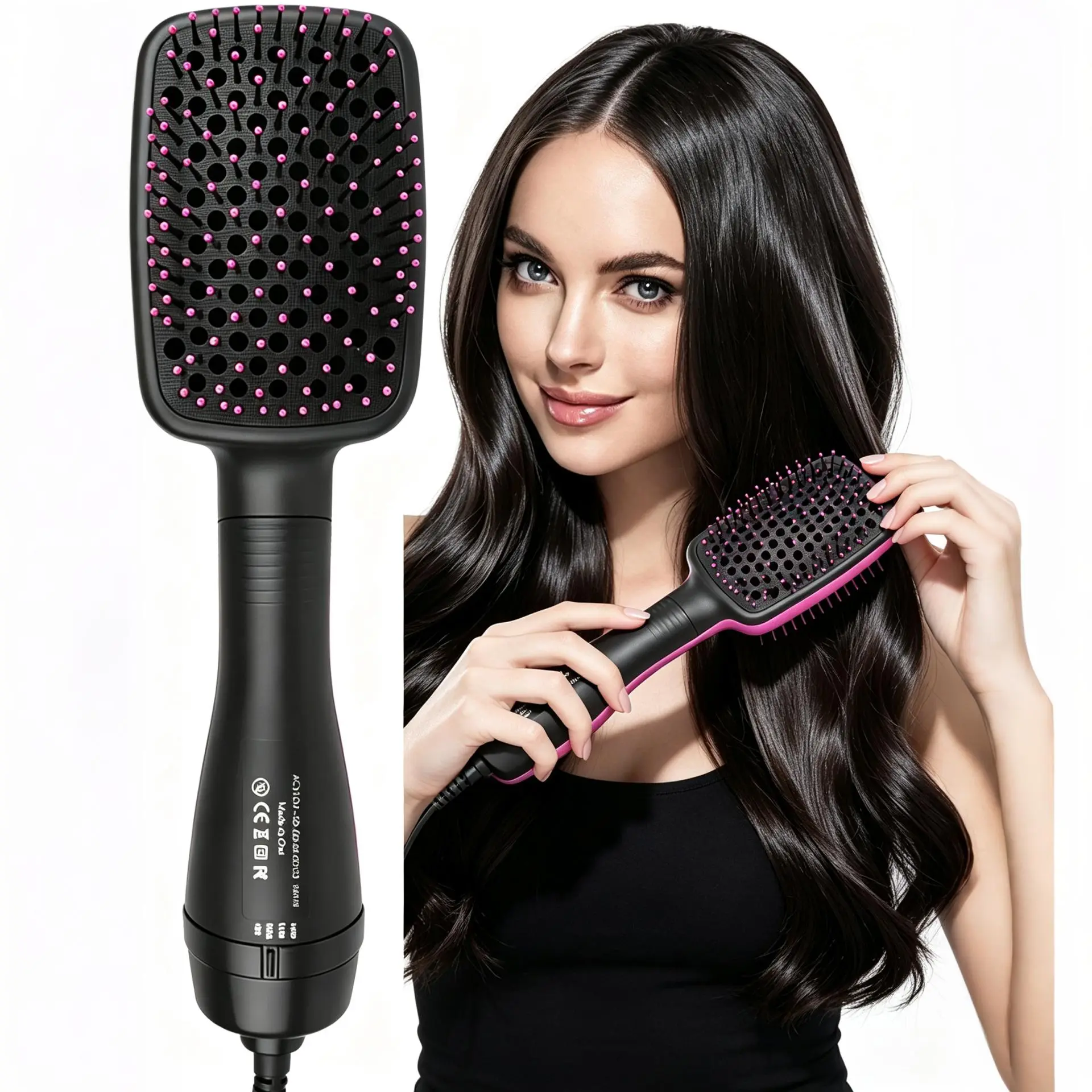 3-in-1 Negative Ion Hair Dryer Brush, Wet & Dry Hot Air Straightener, One Step Hair Styling Tool for Drying and Smoothing, 1PC