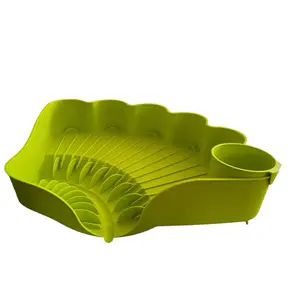 Dish Drainer storage container with microwave-Design with curved shape  color: lime green