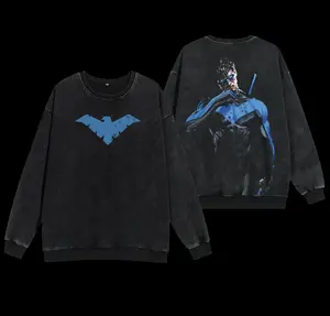 Washed Tee Hoodie Superstyle Tales of the Teen Titans #44 - Dick Grayson Nightwing (Robin Hood #1) Hero Verse Comic Double Printed Oversize Lightweight Acid  TV Series Graphic Design Unisex Top Cotton Streetwear T-Shirt Hoodie Sweater Clothes Menswear