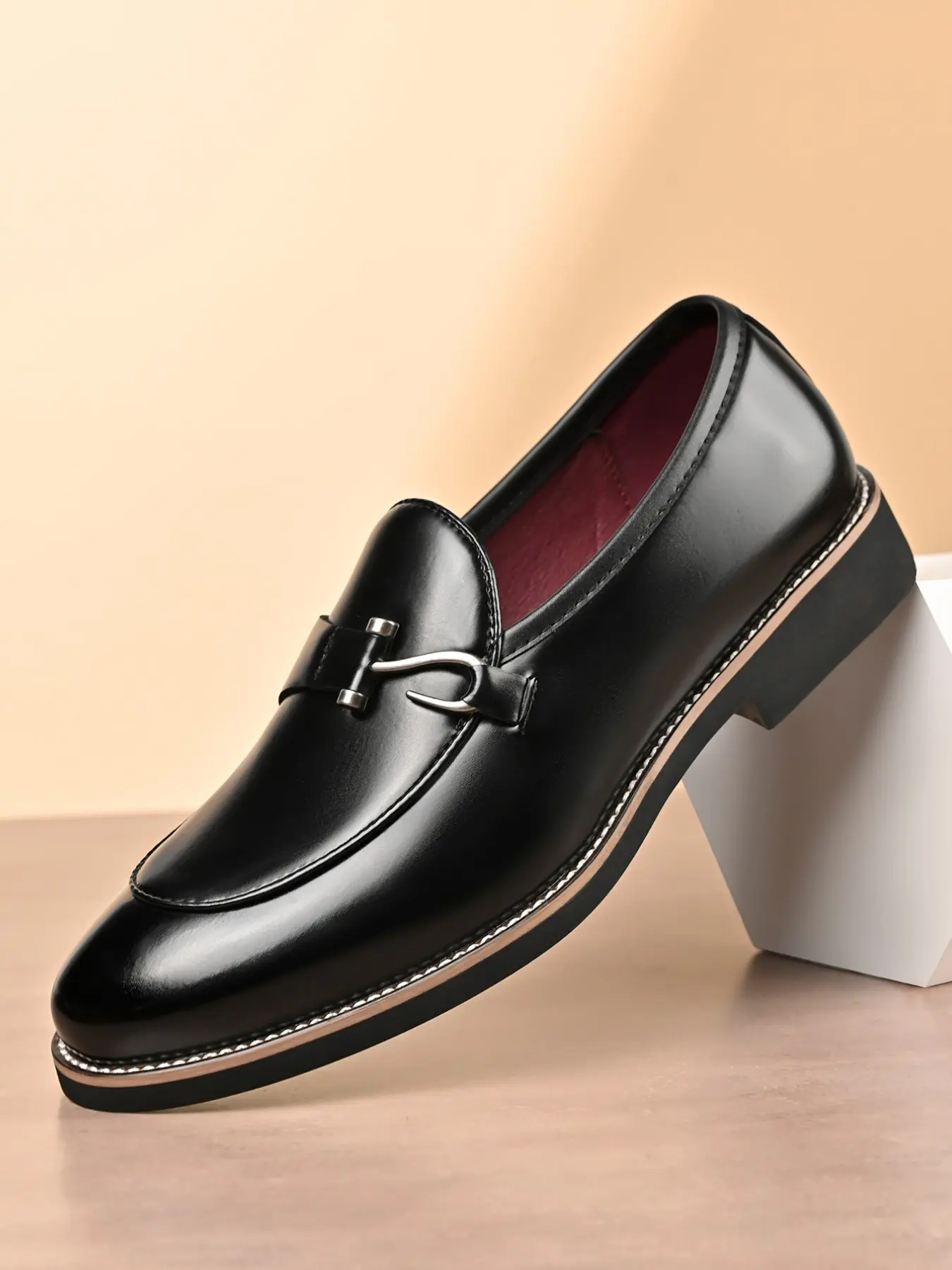Men's Business Casual Shoes, Formal Shoes, Dress Work Shoes, Fashion Low Heel Rubber Sole, PU Upper, Office Daily Wear, Comfortable and Stylish Footwear