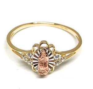 10k Solid Gold Tri-Color Virrgin Mary CZ Ring (FC 23)