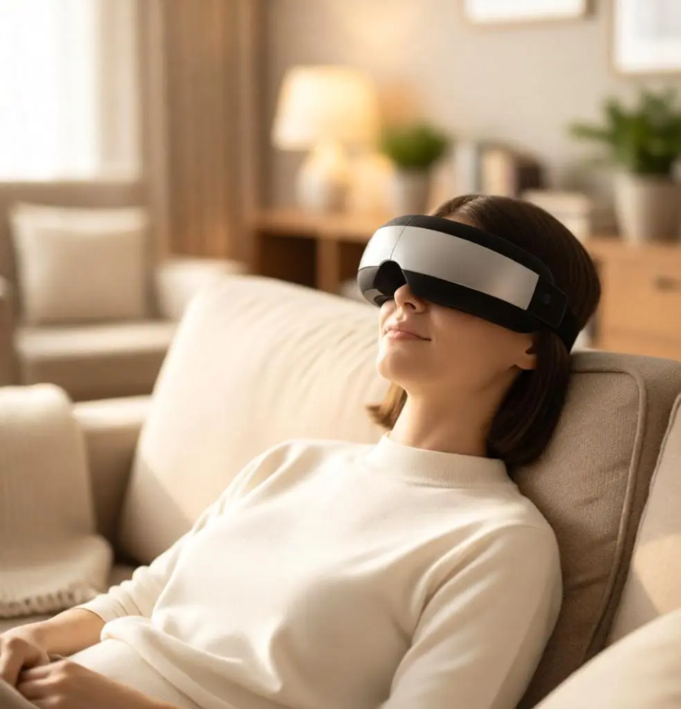 USB Rechargeable Heated Eye Massager – Open-Vision Design, 5 Modes, Ergonomic Airbags – Soothes Strain, Migraines & Insomnia
