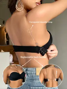Women's Sheer Halter Neck Backless Bralette, Removable Straps, Multi-Wear Style, Invisible Design, Single Piece Underwear, Buckle