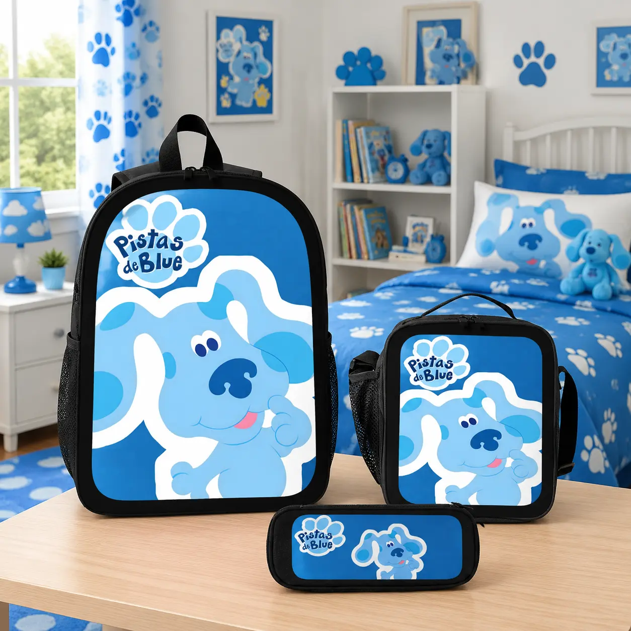 Blues Clues Backpack Set 3PCS Polyester Backpack Lunch Bag Pencil Case Cartoon Bookbag Lightweight Travel Daypack School Backpack for Boys Girls Preschool Students Back To School Gift Cute Fashion Accessories TikTok Viral Backpack Bundle Daily Carry Bag