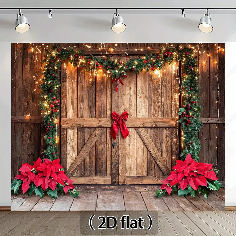 2D Flat Polyester Christmas Party Banner Backdrop with Lights & Door Decoration - Easy Setup, Festive Ornaments, Home Supplies for Family Party Photo Studio Props