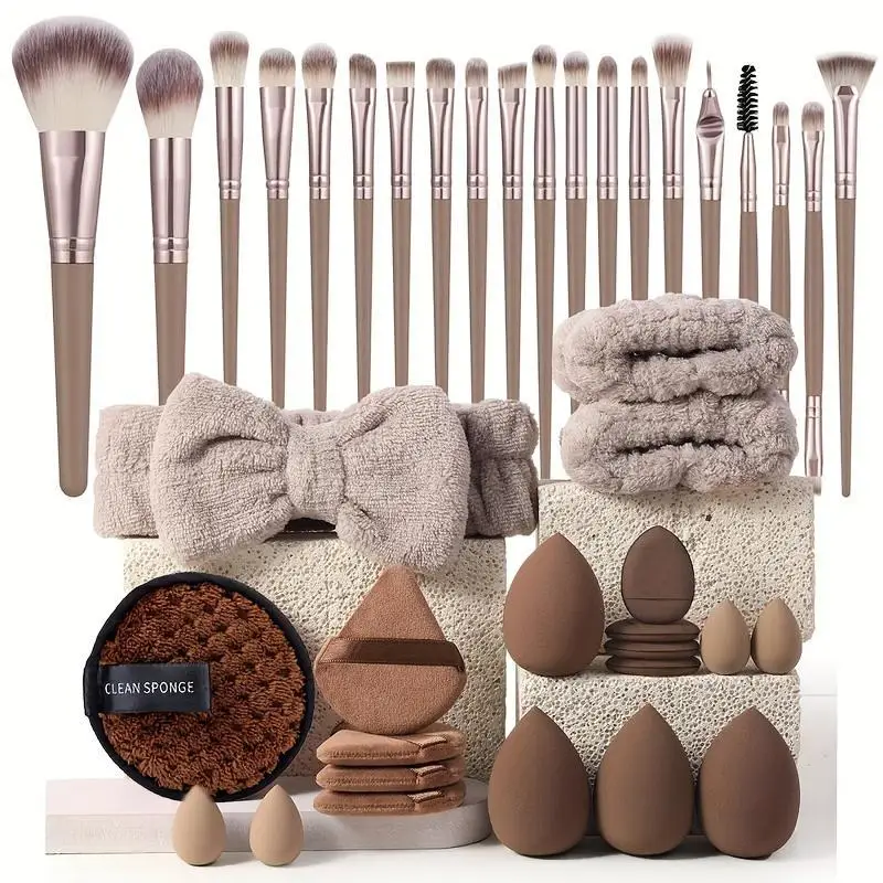 Makeup Tools Set, 20pcs/set Or 40pcs/set Makeup Brush Full Set, Including Makeup Brushes, Hairband, Wristbands, Powder Puffs, Makeup Sponges, Facial C