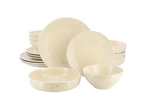 Elama Emilia 16 Piece Double Bowl Stoneware Dinnerware Set in Cream Yellow