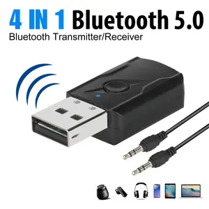 Simyoung 4 IN 1 5.0 Bluetooth Adapter USB Wireless Bluetooth Sender Receiver Music Audio for TV Portable 3.5mm AUX Adaptor Black