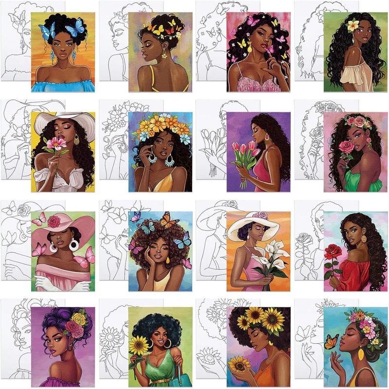 16 count Pre Drawn Canvas for Painting for Adults Sip and  Kit Pre Printed Canvas to  DIY Art Party Supplies Girls Night Date Night (Flower Girl, 8x10 in)