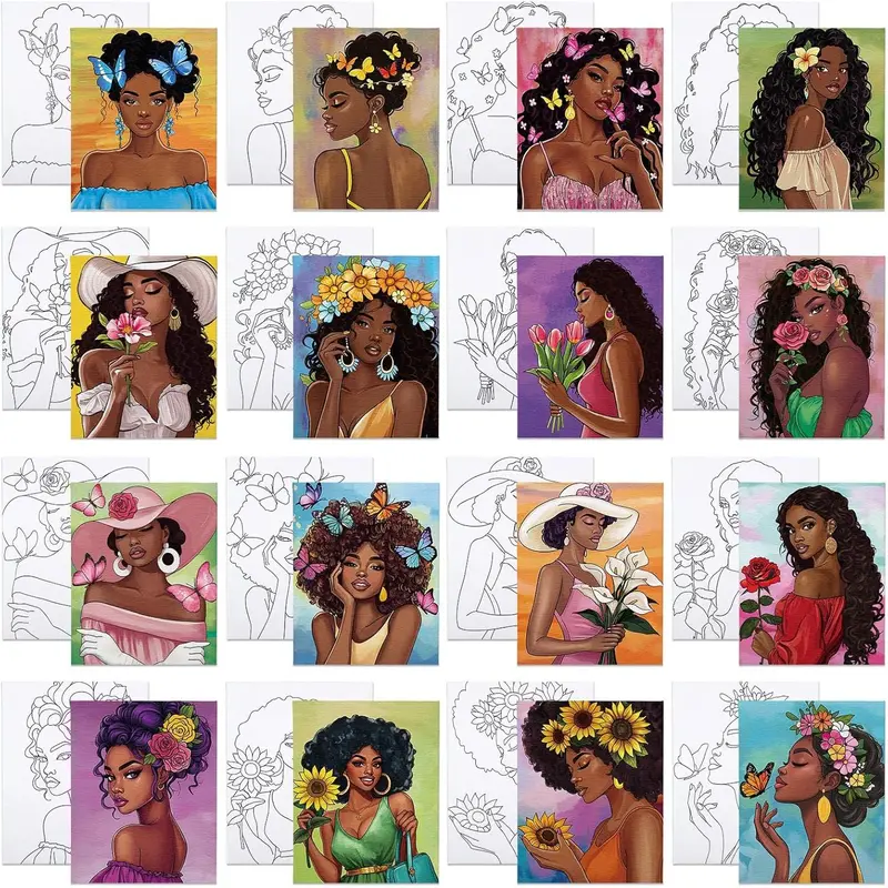 16 count Pre Drawn Canvas for Painting for Adults Sip and  Kit Pre Printed Canvas to  DIY Art Party Supplies Girls Night Date Night (Flower Girl, 8x10 in)