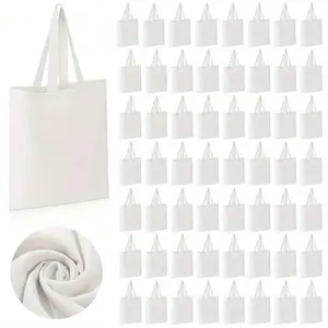 Hot selling styles 60 Pcs Cotton Canvas Tote Bags Bulk Reusable Grocery Cloth Bags with Handles for DIY Craft Gift (White)