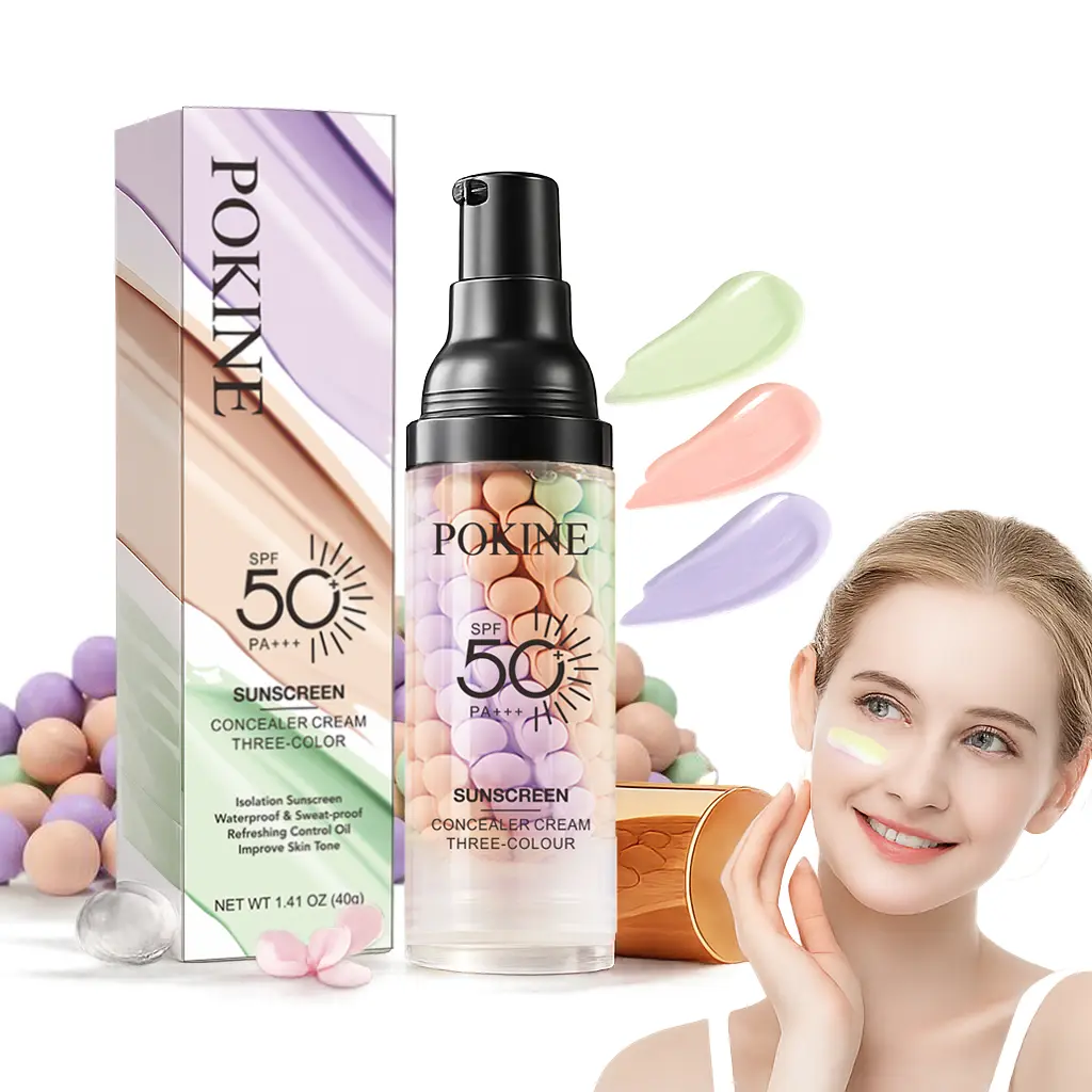 3PCS SPF 50+ PA+++ 3-in-1 Sunscreen Isolation Cream, Color Corrector Face Primer, Pre-Makeup Base for