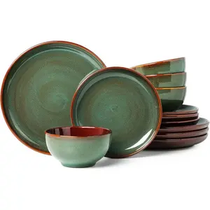 Dinnerware Sets, Ceramic Plates and Bowls Set, Microwave & Dishwasher Safe Kitchen Dishes, Modern Dinner Salad Plates |   Cereal Bowls, Dishware Sets Service for 4 Sage Green
