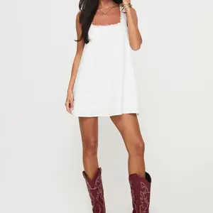 Women Loose Mini Dress Casual Summer Lace Patchwork Square Neck Sleeveless Party Dress for Beach Club Streetwear