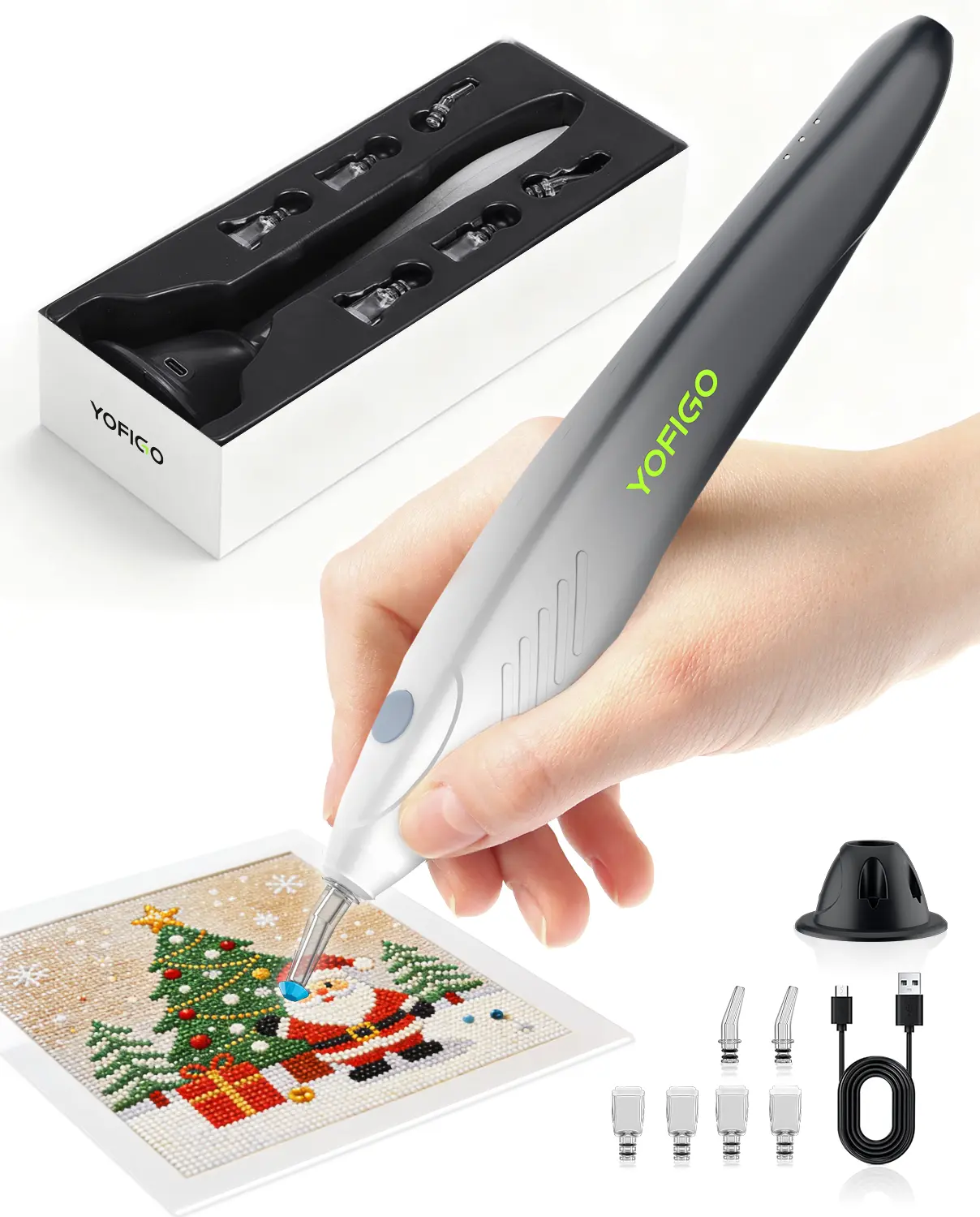 YOFIGO Electric Diamond Painting Pen with Vacuum Technology 6 Replaceable Tips Rechargeable Art Pen for 3D Drills Portable Durable Gift for Diamond Art Lovers